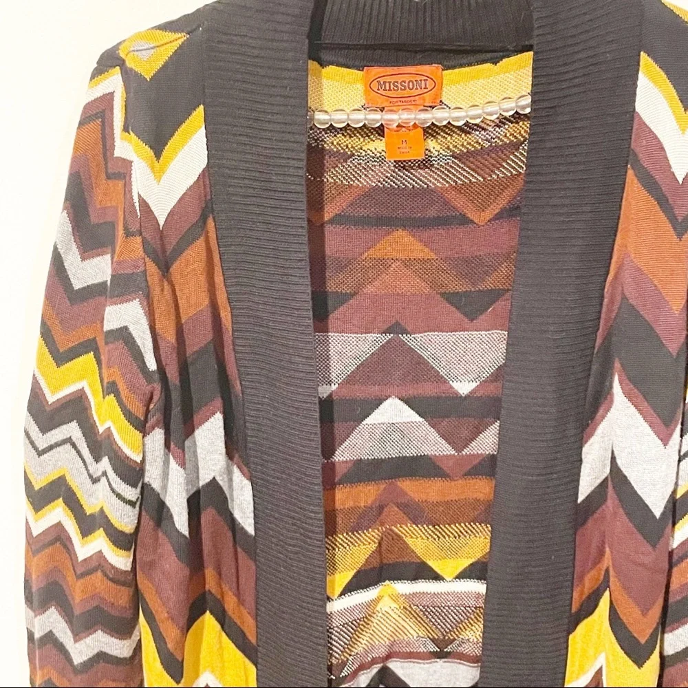 Missoni for Target Medium Brown Long Cardigan Chevron Zig Zag Open‎ Front